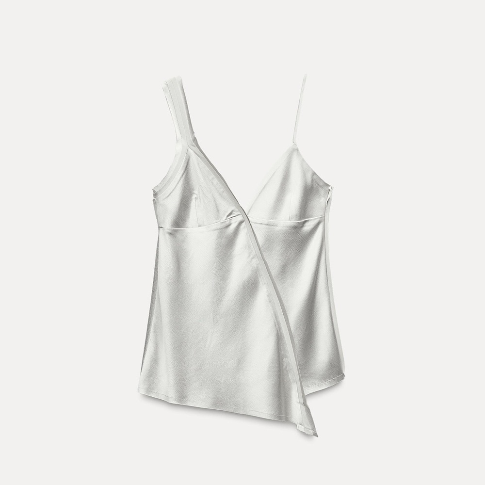 NWT Zara Asymmetric Satin Effect Top in Blue Gray - Medium